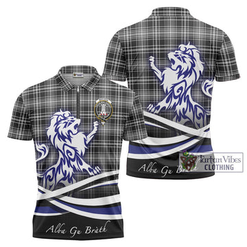 MacLean Black and White Tartan Zipper Polo Shirt with Alba Gu Brath Regal Lion Emblem