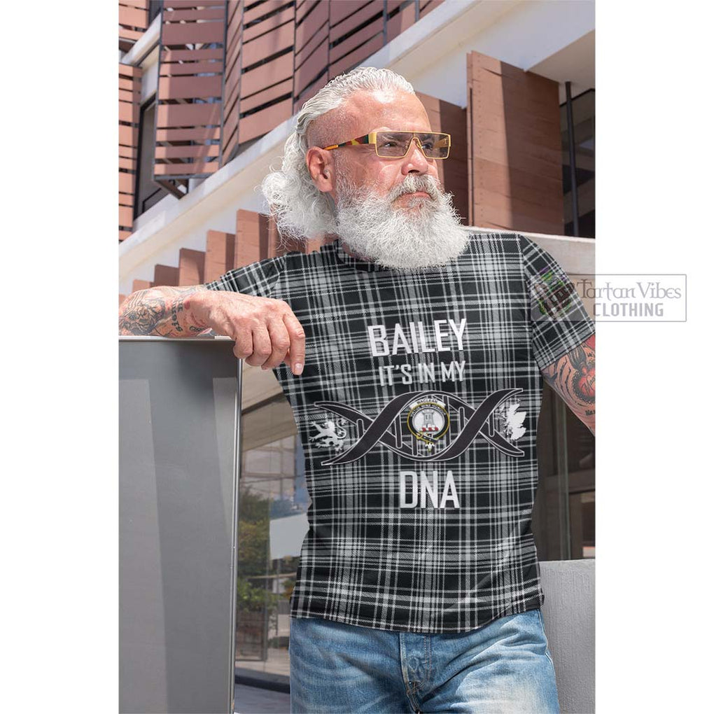 Tartan Vibes Clothing MacLean Black and White Tartan Cotton T-shirt with Family Crest DNA In Me Style