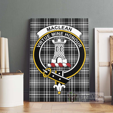 MacLean Black and White Tartan Canvas Print Wall Art with Family Crest