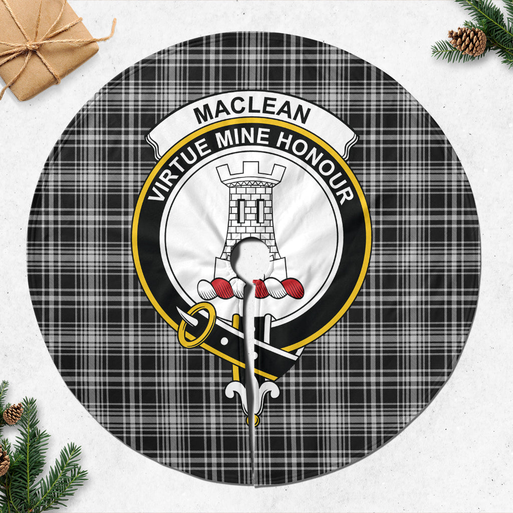 MacLean Black and White Tartan Christmas Tree Skirt with Family Crest - Tartanvibesclothing