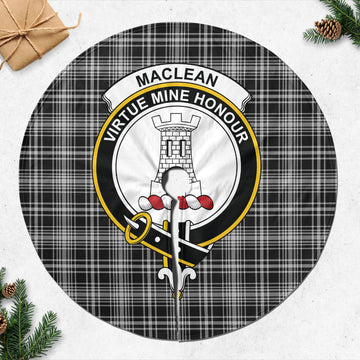 MacLean Black and White Tartan Christmas Tree Skirt with Family Crest