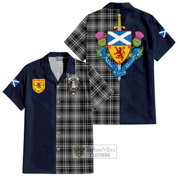 MacLean Black and White Tartan Short Sleeve Button Shirt Alba with Scottish Lion Royal Arm Half Style