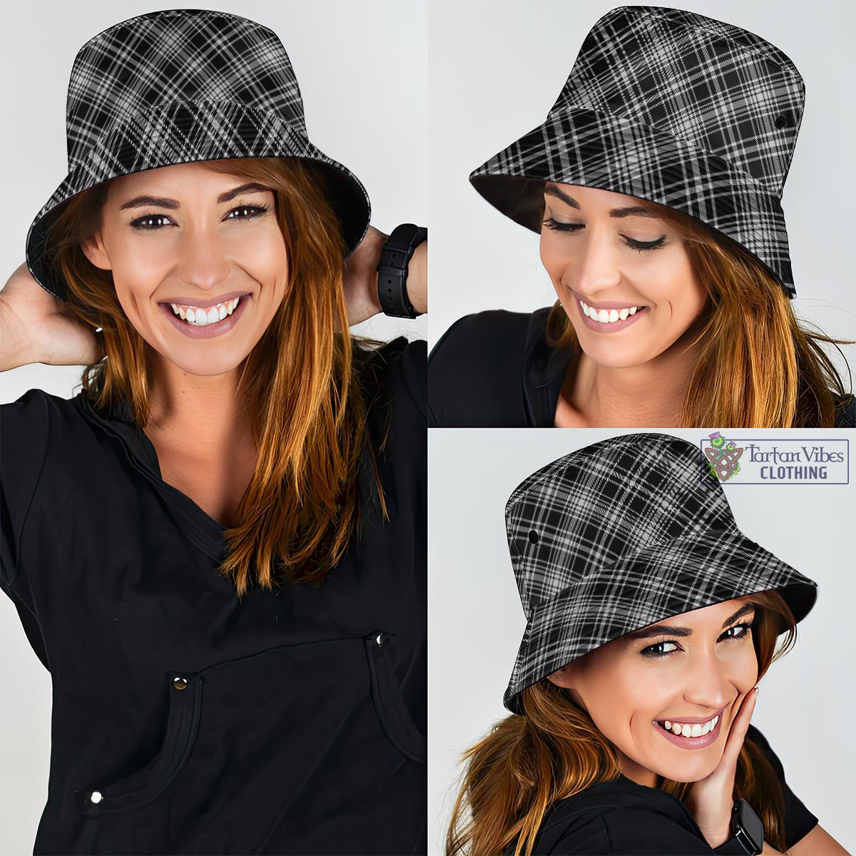 Tartan Vibes Clothing MacLean Black and White Tartan Bucket Hat