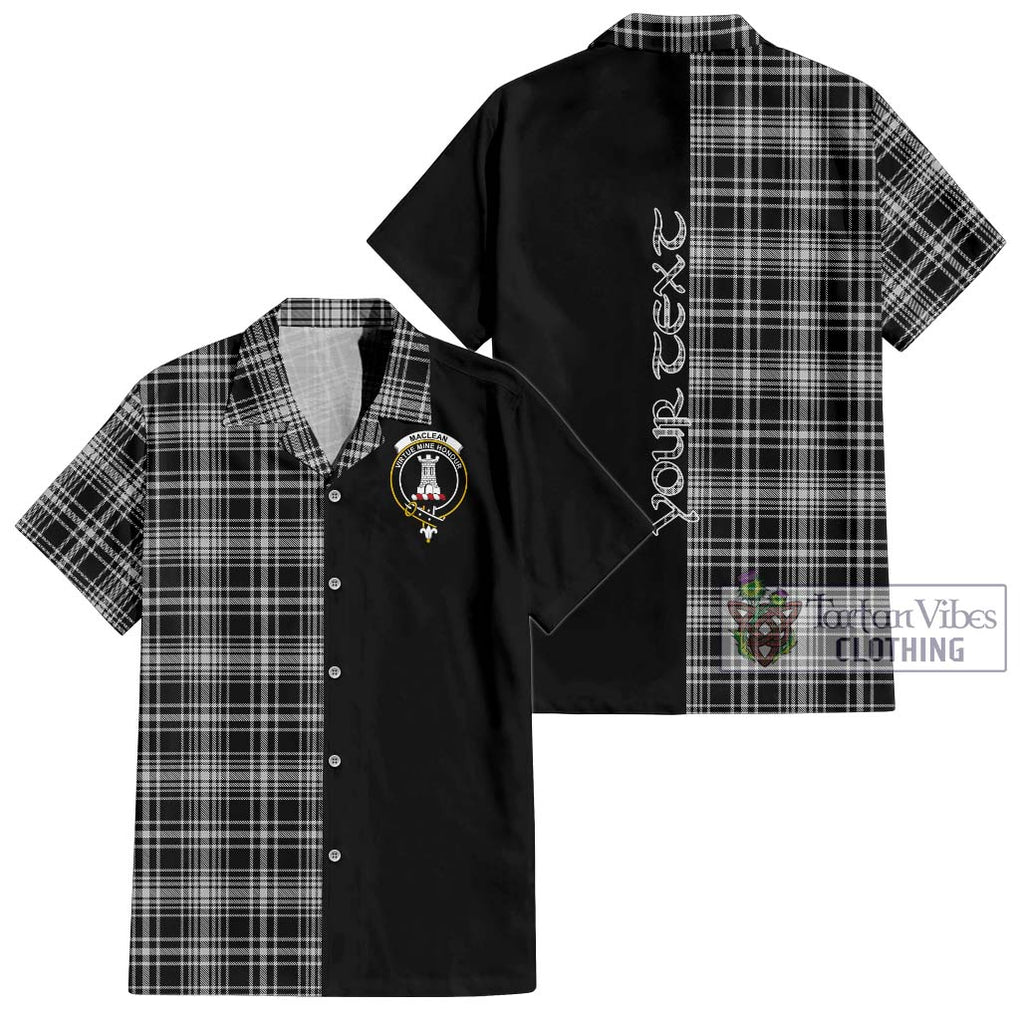 MacLean Black and White Tartan Short Sleeve Button Shirt with Family Crest and Half Of Me Style Kid - Tartanvibesclothing Shop