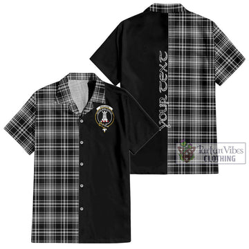 MacLean Black and White Tartan Short Sleeve Button Shirt with Family Crest and Half Of Me Style