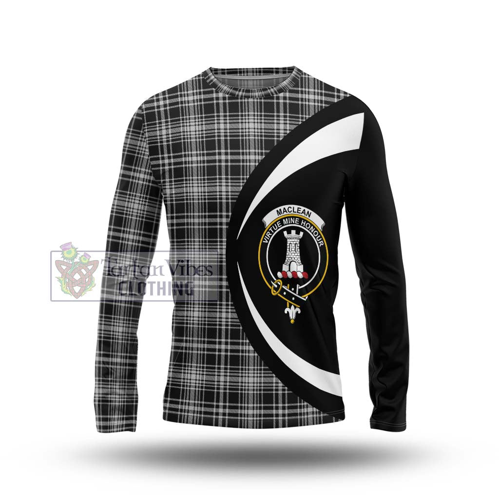 MacLean Black and White Tartan Long Sleeve T-Shirt with Family Crest Circle Style Unisex - Tartan Vibes Clothing