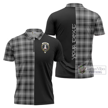 MacLean Black and White Tartan Zipper Polo Shirt with Family Crest and Half Of Me Style