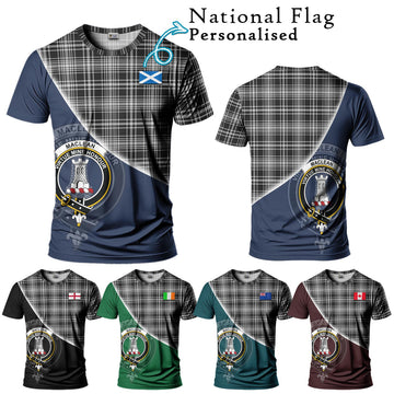 MacLean Black and White Tartan T-Shirt with Personalised National Flag and Family Crest Half Style