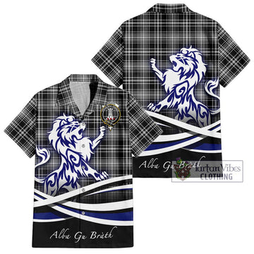 MacLean Black and White Tartan Short Sleeve Button Shirt with Alba Gu Brath Regal Lion Emblem