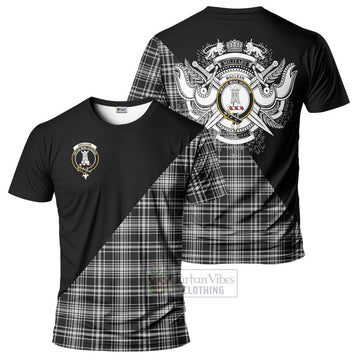 MacLean Black and White Tartan T-Shirt with Family Crest and Military Logo Style