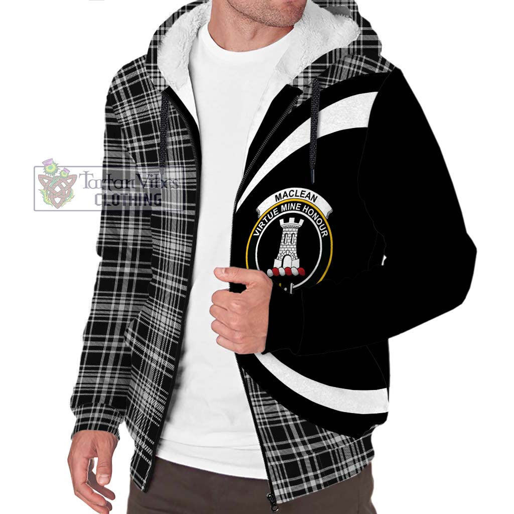 MacLean Black and White Tartan Sherpa Hoodie with Family Crest Circle Style Unisex S - Tartan Vibes Clothing