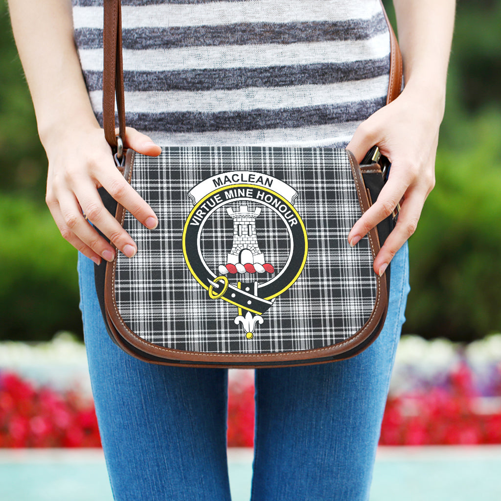 MacLean Black and White Tartan Saddle Bag with Family Crest One Size - Tartan Vibes Clothing