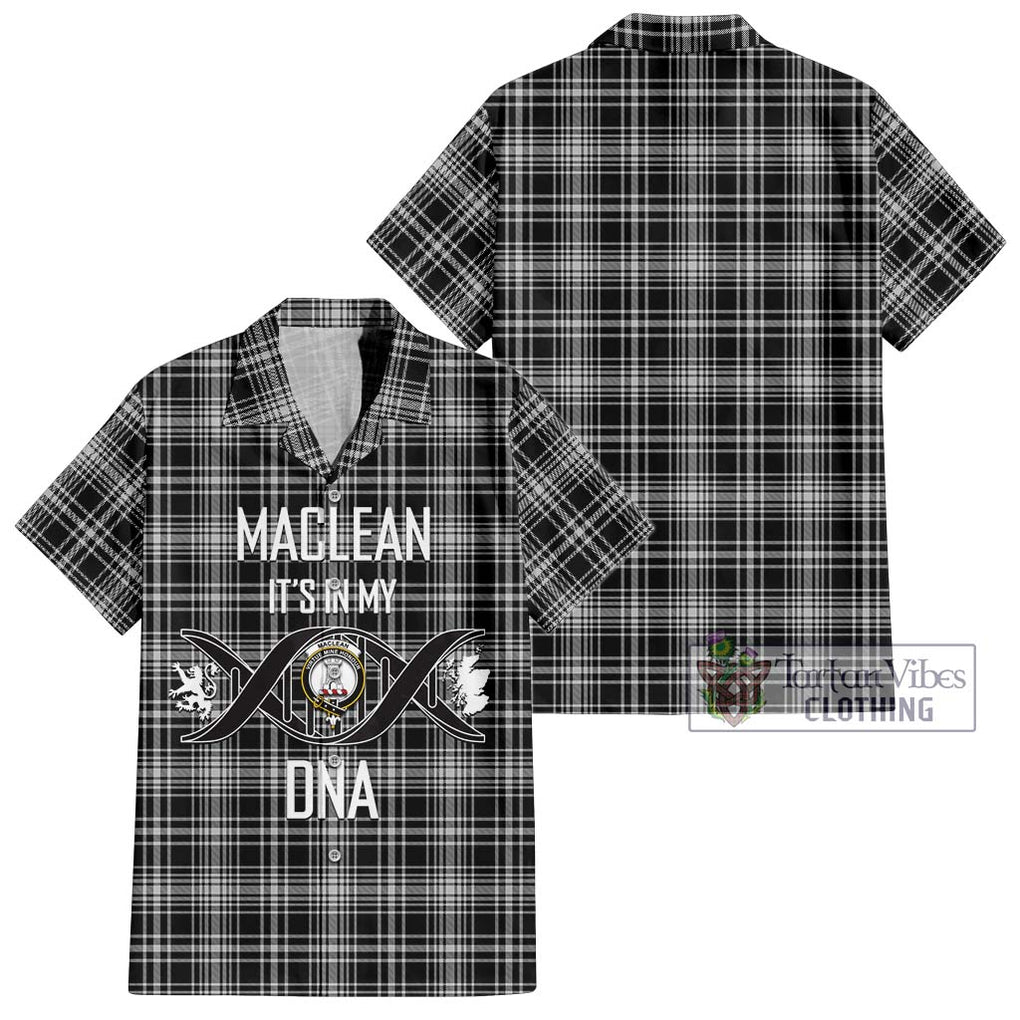 MacLean Black and White Tartan Short Sleeve Button Shirt with Family Crest DNA In Me Style Kid - Tartanvibesclothing Shop