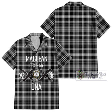 MacLean Black and White Tartan Short Sleeve Button Shirt with Family Crest DNA In Me Style