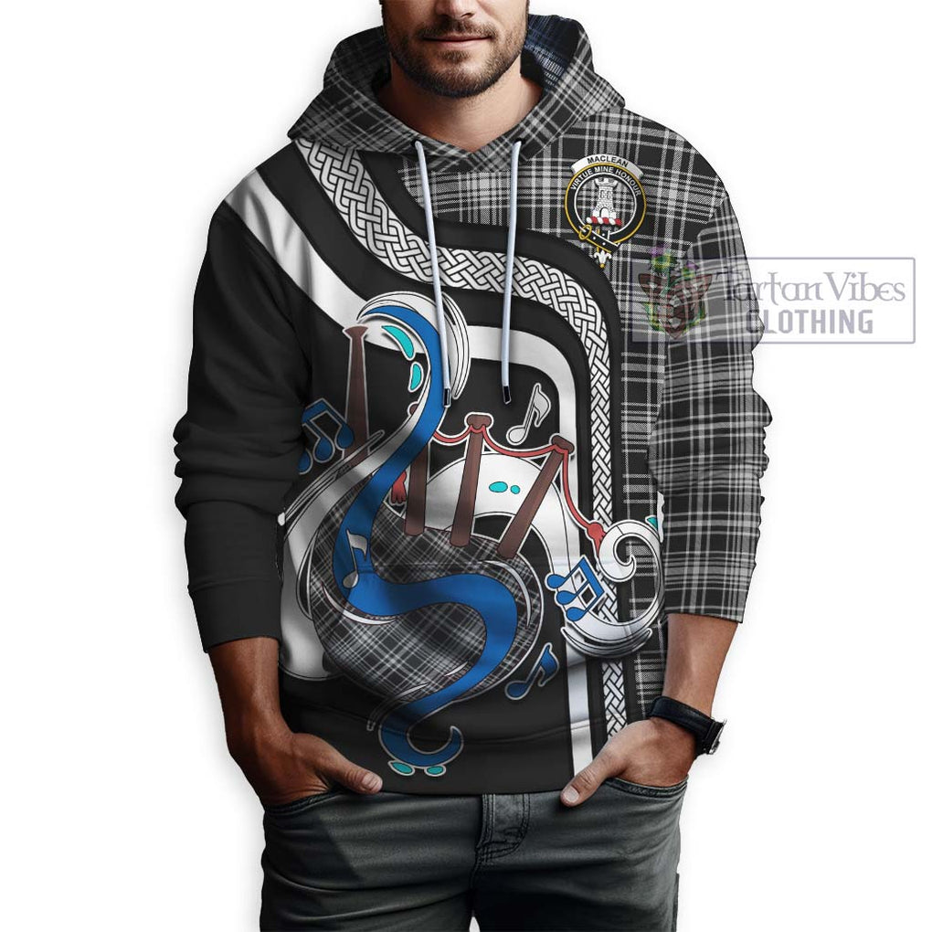 MacLean Black and White Tartan Hoodie with Epic Bagpipe Style Zip Hoodie - Tartanvibesclothing Shop