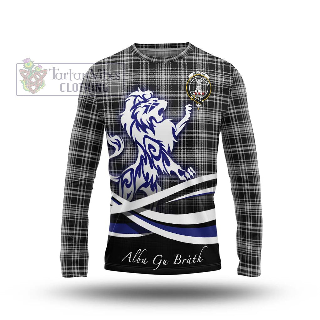 MacLean Black and White Tartan Long Sleeve T-Shirt with Alba Gu Brath Regal Lion Emblem Unisex - Tartanvibesclothing Shop