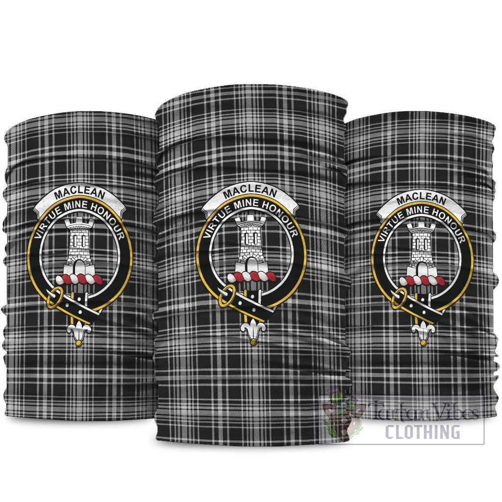 MacLean Black and White Tartan Neck Gaiters, Tartan Bandanas, Tartan Head Band with Family Crest