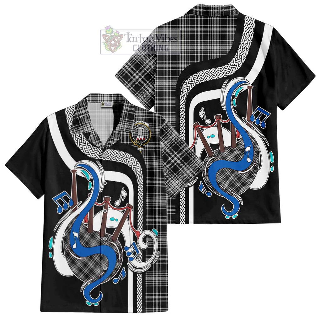 MacLean Black and White Tartan Short Sleeve Button Shirt with Epic Bagpipe Style Kid - Tartanvibesclothing Shop