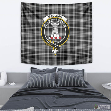 MacLean Black and White Tartan Tapestry Wall Hanging and Home Decor for Room with Family Crest