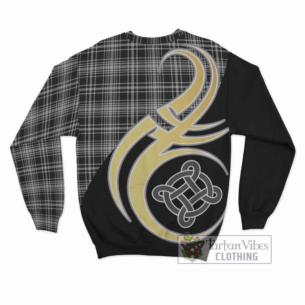 MacLean Black and White Tartan Sweatshirt with Family Crest and Celtic Symbol Style - Tartan Vibes Clothing