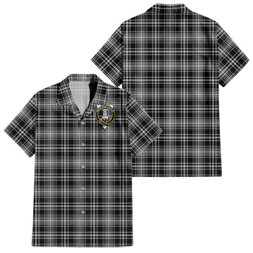 MacLean Black and White Tartan Short Sleeve Button Down Shirt with Family Crest