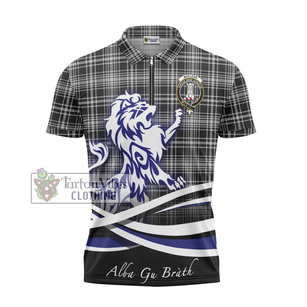 MacLean Black and White Tartan Zipper Polo Shirt with Alba Gu Brath Regal Lion Emblem - Tartanvibesclothing Shop