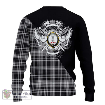 MacLean Black and White Tartan Ugly Sweater with Family Crest and Military Logo Style