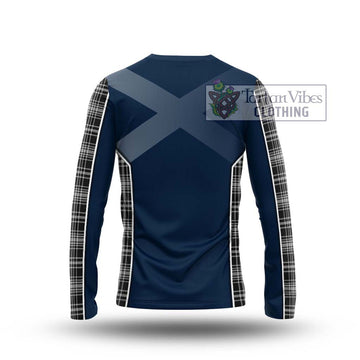 MacLean Black and White Tartan Long Sleeve T-Shirt with Family Crest and Lion Rampant Vibes Sport Style