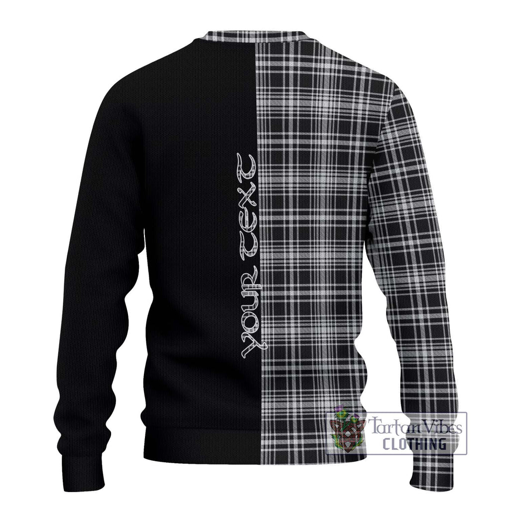 MacLean Black and White Tartan Knitted Sweater with Family Crest and Half Of Me Style - Tartanvibesclothing Shop