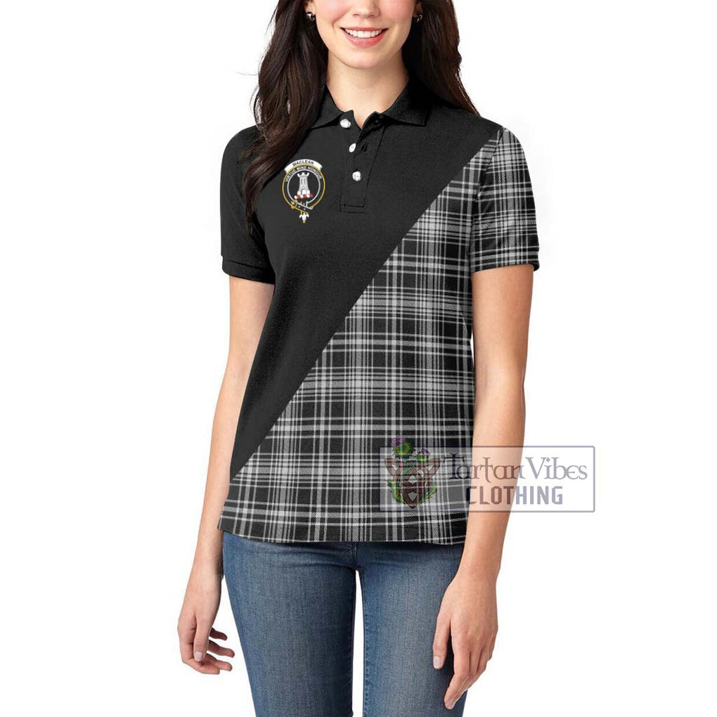 MacLean Black and White Tartan Women's Polo Shirt with Family Crest and Military Logo Style - Tartanvibesclothing Shop