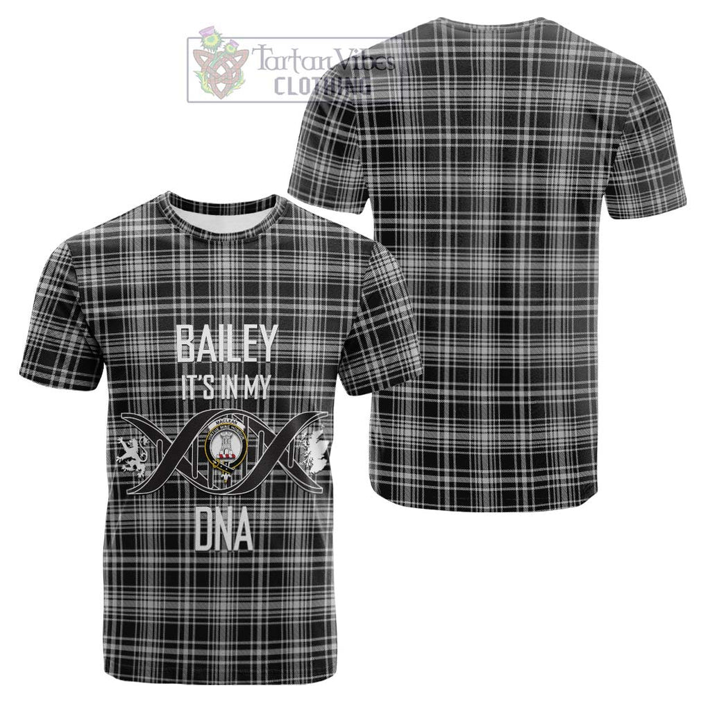 Tartan Vibes Clothing MacLean Black and White Tartan Cotton T-shirt with Family Crest DNA In Me Style