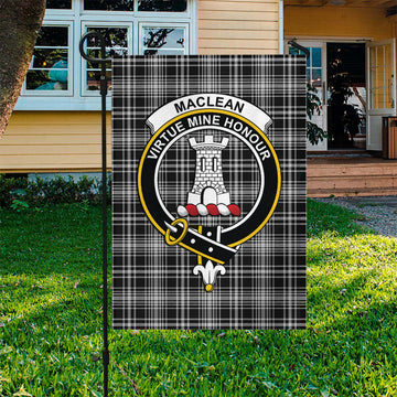 MacLean Black and White Tartan Flag with Family Crest