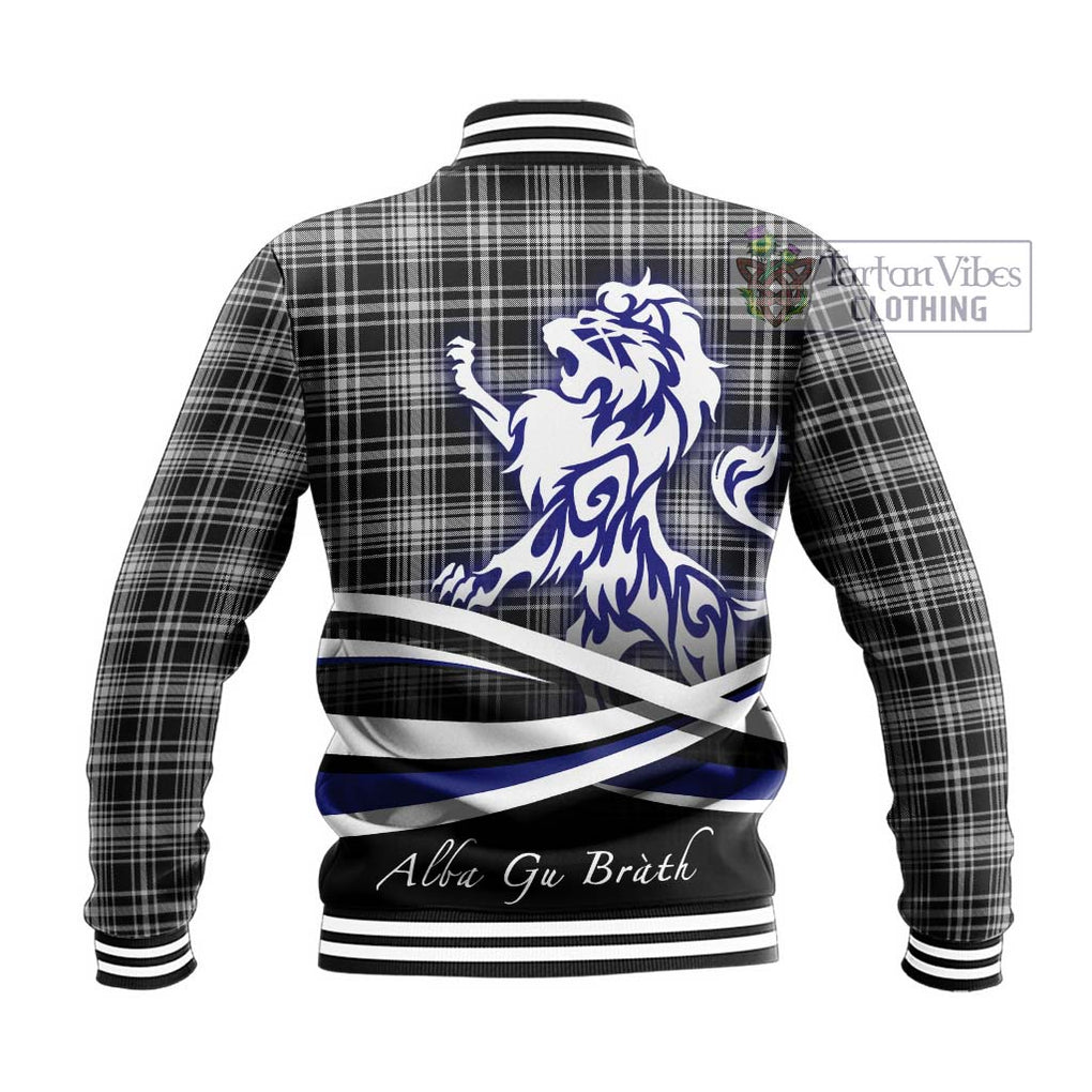 MacLean Black and White Tartan Baseball Jacket with Alba Gu Brath Regal Lion Emblem - Tartanvibesclothing Shop