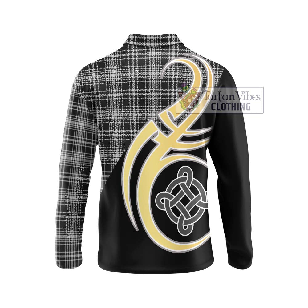 MacLean Black and White Tartan Long Sleeve Polo Shirt with Family Crest and Celtic Symbol Style - Tartan Vibes Clothing