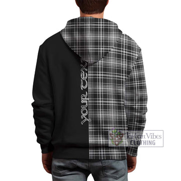 MacLean Black and White Tartan Hoodie with Family Crest and Half Of Me Style