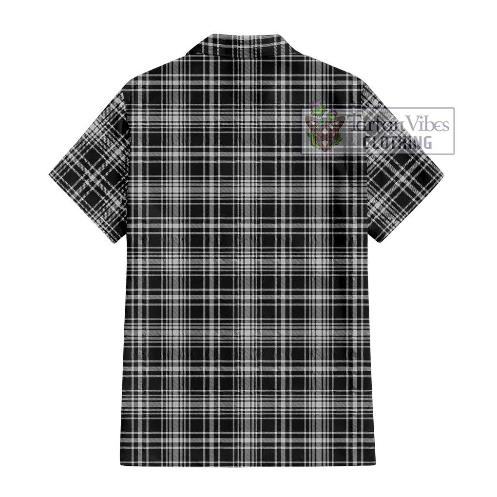 MacLean Black and White Tartan Short Sleeve Button Shirt with Family Crest DNA In Me Style - Tartanvibesclothing Shop