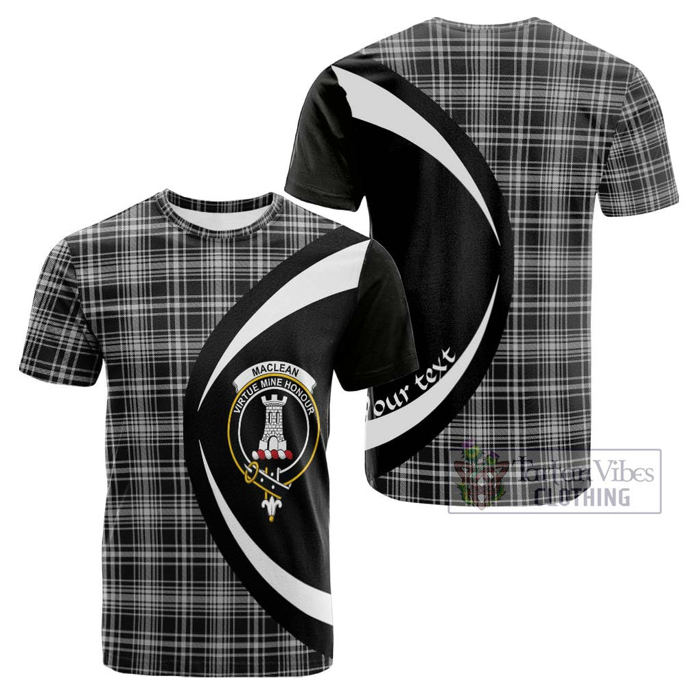 Tartan Vibes Clothing MacLean Black and White Tartan Cotton T-shirt with Family Crest Circle Style