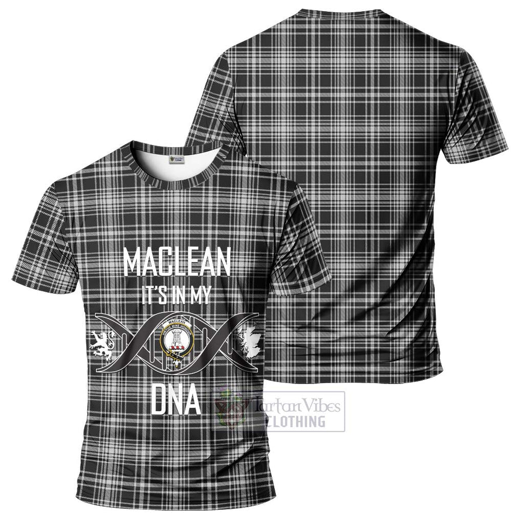 MacLean Black and White Tartan T-Shirt with Family Crest DNA In Me Style - Tartan Vibes Clothing