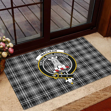 MacLean Black and White Tartan Door Mat with Family Crest