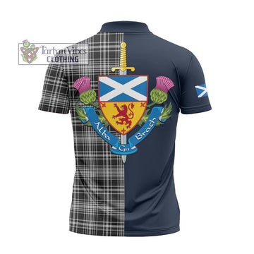 MacLean Black and White Tartan Zipper Polo Shirt Alba with Scottish Lion Royal Arm Half Style