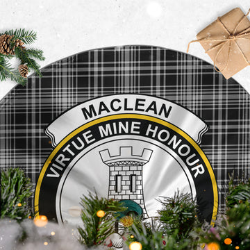 MacLean Black and White Tartan Christmas Tree Skirt with Family Crest