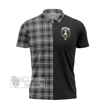 MacLean Black and White Tartan Zipper Polo Shirt with Family Crest and Half Of Me Style