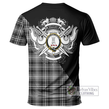 MacLean Black and White Tartan T-Shirt with Family Crest and Military Logo Style