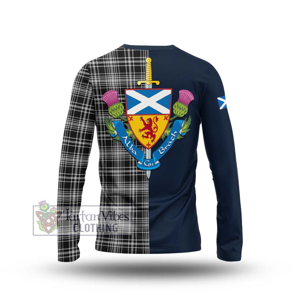 Tartan Vibes Clothing MacLean Black and White Tartan Long Sleeve T-Shirt with Scottish Lion Royal Arm Half Style