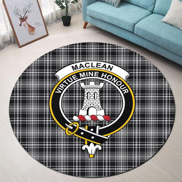 MacLean Black and White Tartan Round Rug with Family Crest