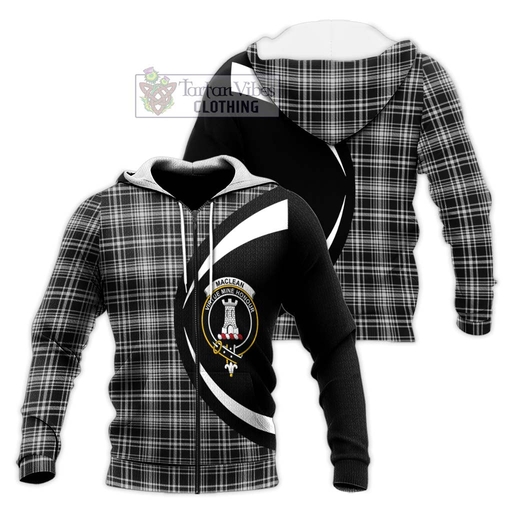 MacLean Black and White Tartan Knitted Hoodie with Family Crest Circle Style Unisex Knitted Zip Hoodie - Tartan Vibes Clothing