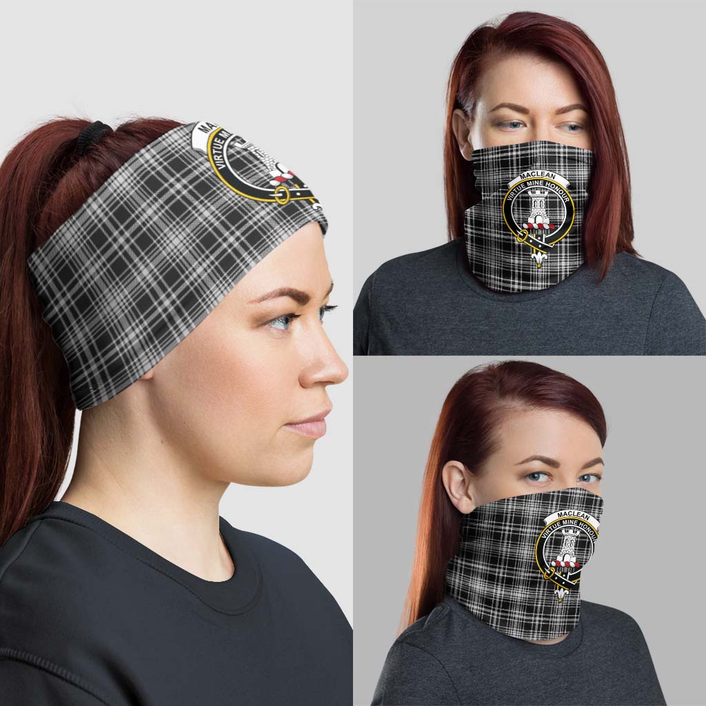 MacLean Black and White Tartan Neck Gaiters, Tartan Bandanas, Tartan Head Band with Family Crest