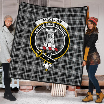 MacLean Black and White Tartan Quilt with Family Crest