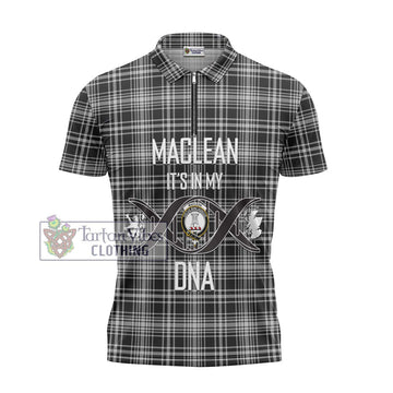 MacLean Black and White Tartan Zipper Polo Shirt with Family Crest DNA In Me Style