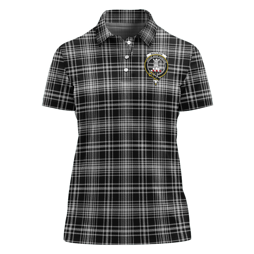 MacLean Black and White Tartan Polo Shirt with Family Crest For Women - Tartan Vibes Clothing